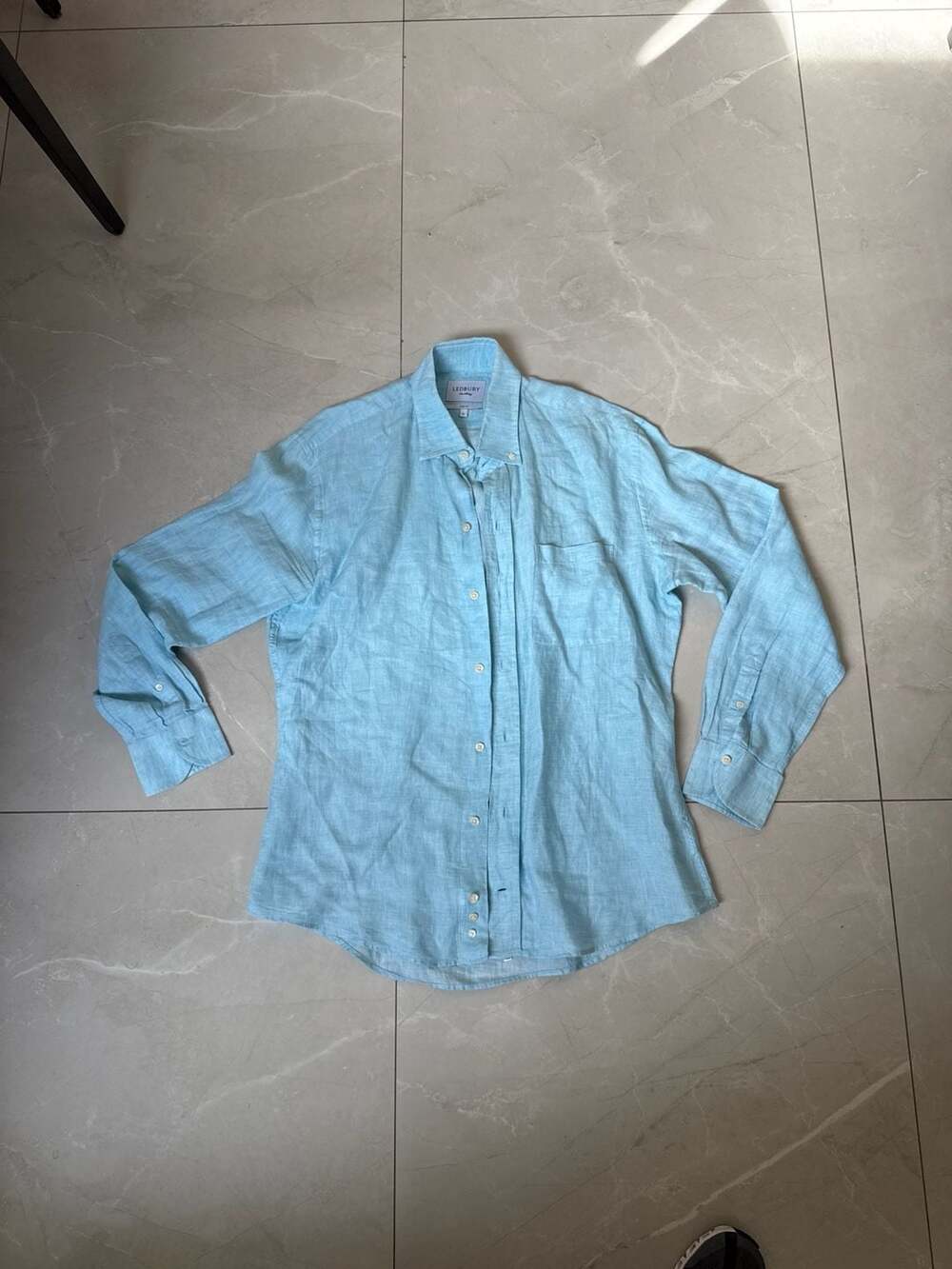 Ledbury Slim Fit Light Blue Linen Button-Down Shirt Size XL